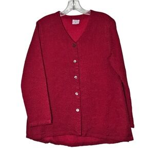 Click by Color Me Cotton Red Tencel Button Front‎ Textured Cardigan Jacket M